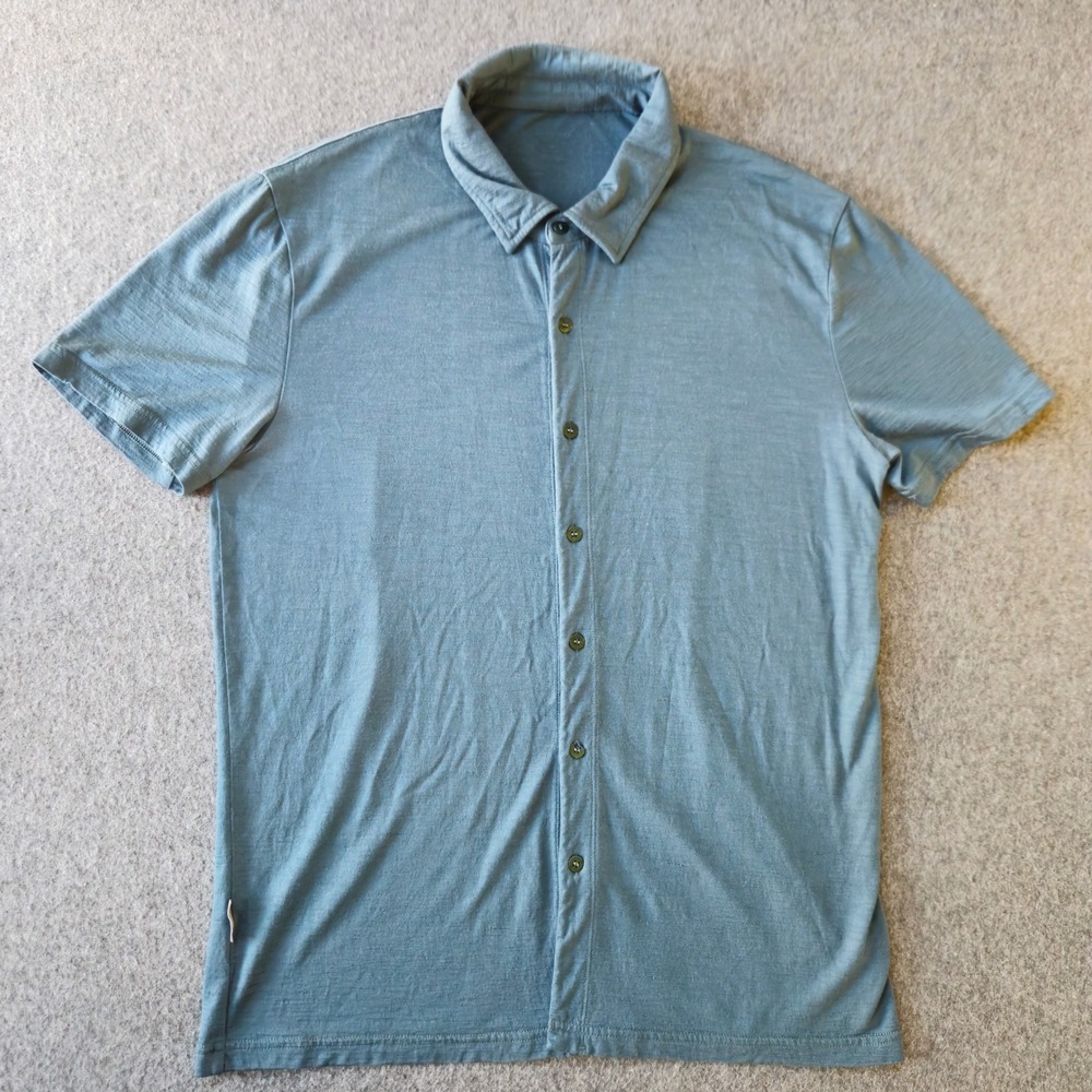 Icebreaker Short Sleeve Shirt Mens M Blue 100% Merino Wool Button Down